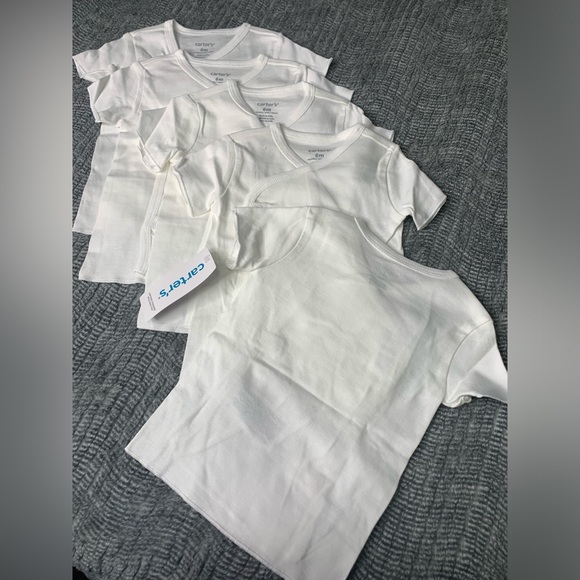 3/$30 Carter’s Baby 5-Pack Side-Snap White Short Sleeve Tees 6 months NWT - Picture 4 of 8